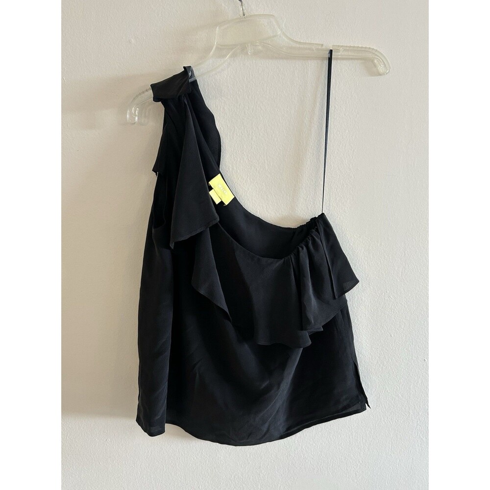 Anthropologie Maeve One Shoulder Black Ruffle Top Dressy Blouse Size 10